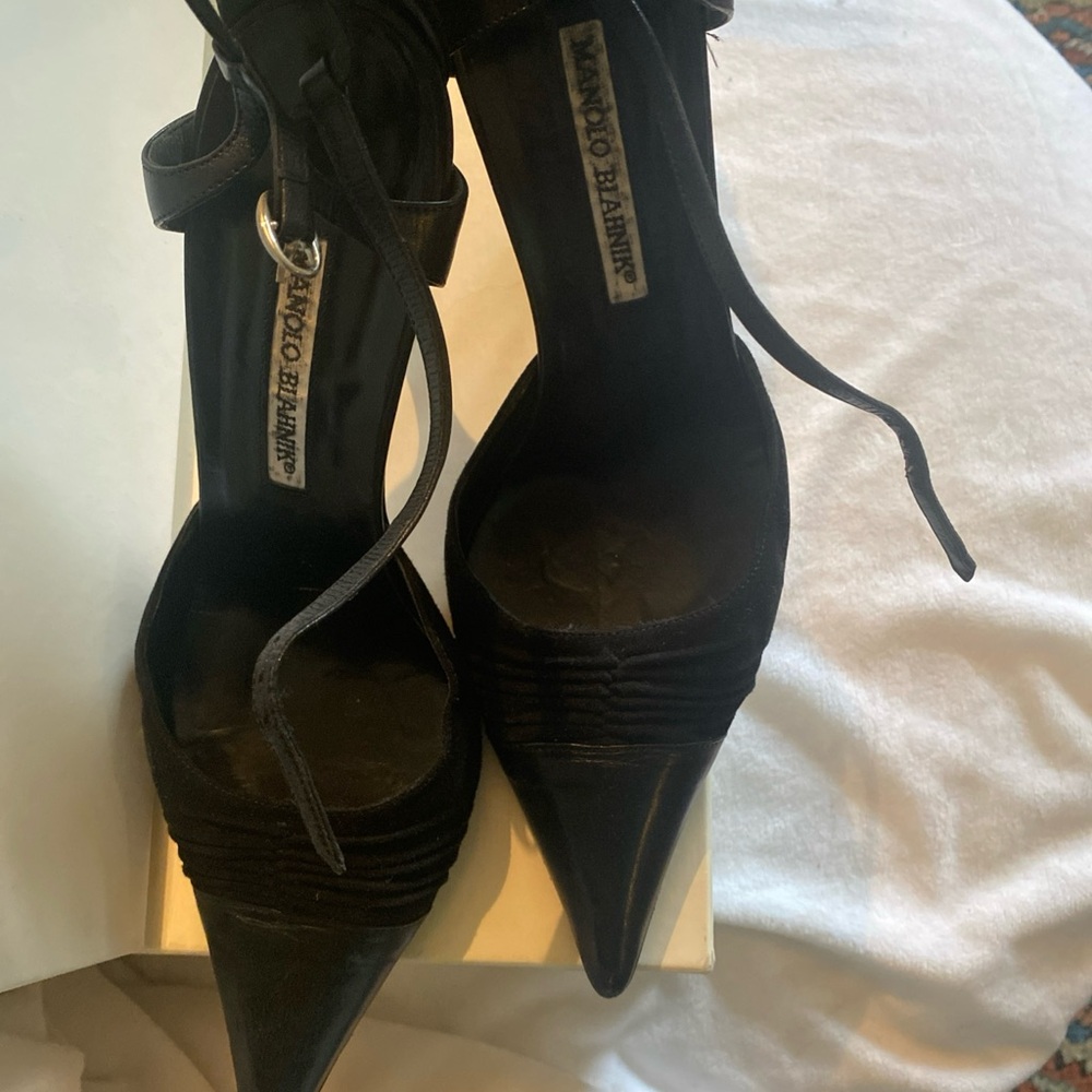 Manolo Blahnik Black Slingback Heels with Stiletto Design